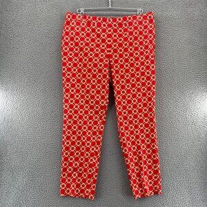 Kasper Pants Womens 14 Red Pattern Stretch Ankle Tapered Leg Office Career Work